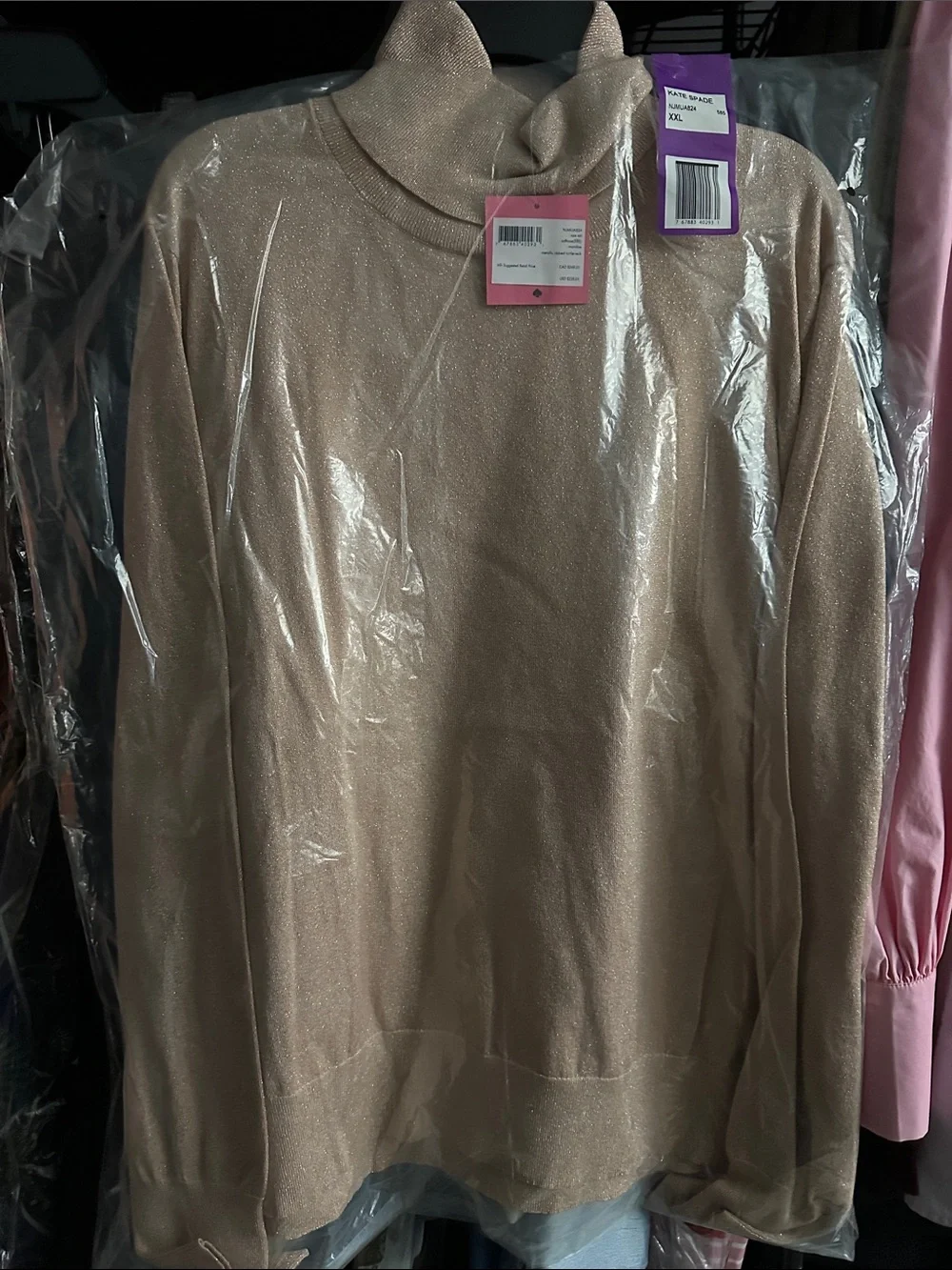 kate spade: Metallic Ribbed Turtleneck Sweater in Soft Rose